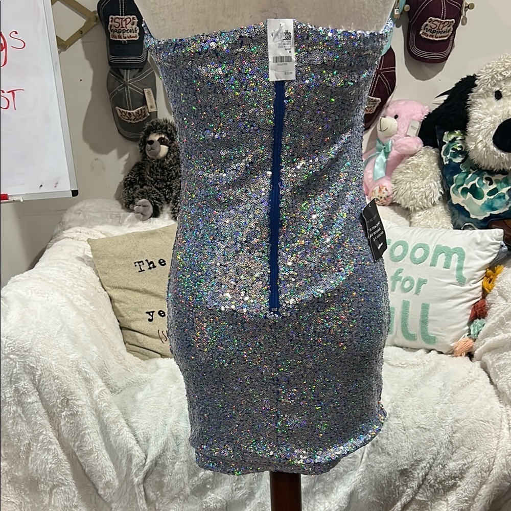 Charlotte Russe Strapless Silver Sequin Cocktail Dress – Bodycon Party Dress – S - Picture 3 of 7